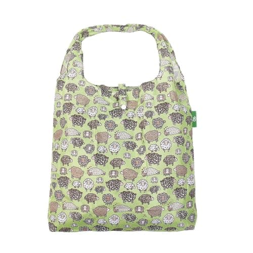 Image of ECO CHIC Lightweight Foldable Reusable Shopping Bag Water Resistant Tote Bag (Cute Sheep Green)