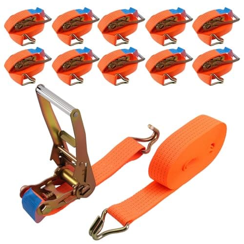 Image of maXpeedingrods 10x Tie Down Ratchet Strap 11000lb Break Strength Wheel Straps 5T x 10m x 50mm Heavy Duty Lashing Strap Lorry Securing Straps with Handle and Metal J Hook Tensioning Belts 5000 kg