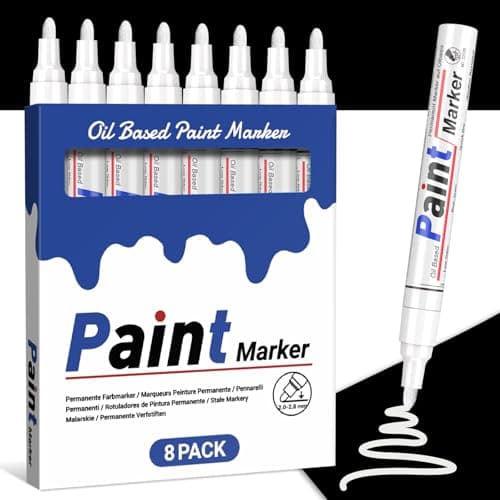 Image of STANBLUE White Paint Pens 8 Pack Oil-Based Waterproof Paint Marker Set Quick Drying Permanent 2-3mm Tip for Rocks, Wood, Fabric, Plastic, Glass, Mugs, Metal, Cardboard