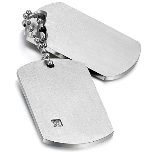 Image of Cupimatch Men Military Army Style Polished Stainless Steel Personalised Engraved Dog Tag Pendant Necklace with 22" Chain (Polished Silver Dog Tag Pendant Necklace) for Fathers Day