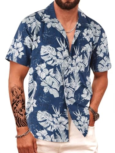 Image of APTRO Men's Hawaiian Shirt Short Sleeved Floral Summer Beach Funky Party Holiday Shirt White Flower F241 XXL