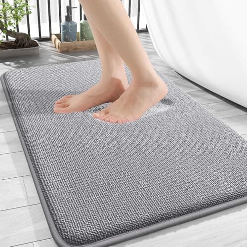 Image of smiry Thick Memory Foam Bath Mat,50 x 75 cm,Extra Soft Absorbent Bathroom Mat,Non-Slip Quick Dry Bath Mats for Bathroom,Machine-Washable Bath Rug Foot Mat,Grey