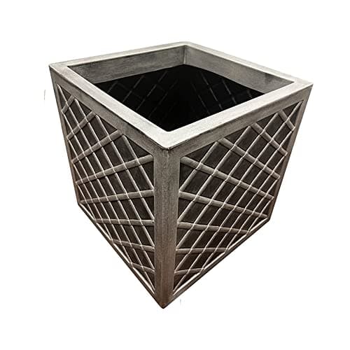 Image of Pluto Packaging Trough Square Patio Planters Pewter Grey Large Garden Flower Pots Slate & Lazio Effect (1 Planter)