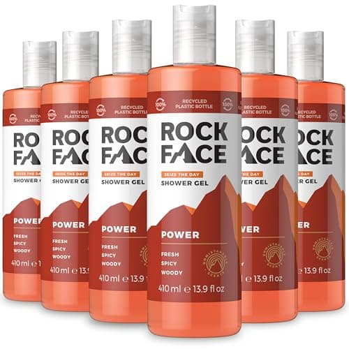 Image of Rock Face Shower Gel - Power All In One Body Wash for Men, 410ml, Spicy Oriental Scent, Suitable for Hair and Body, Long Lasting Fragrance, Multipack of 6