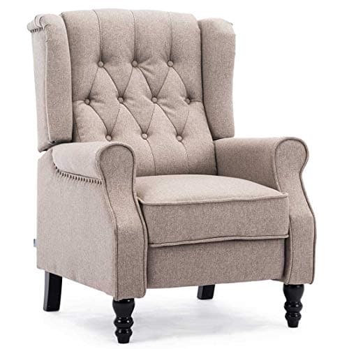 Image of More4Homes ALTHORPE WING BACK FIRESIDE RECLINER FABRIC BONDED LEATHER OCCASIONAL ARMCHAIR SOFA CHAIR (Pumice, Linen)