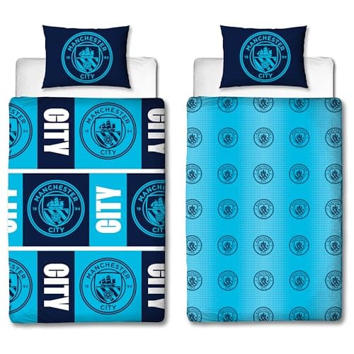 Image of Manchester City FC Official Single Duvet Cover Set | Flashy Design | Blue Reversible 2 Sided Football Bedding Cover Official Merchandise Including Matching Pillow Cases | Polycotton