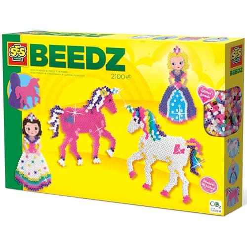 Image of SES Creative 6216 Unicorns and Princesses Beedz Iron-On Beads, Multi-Colour