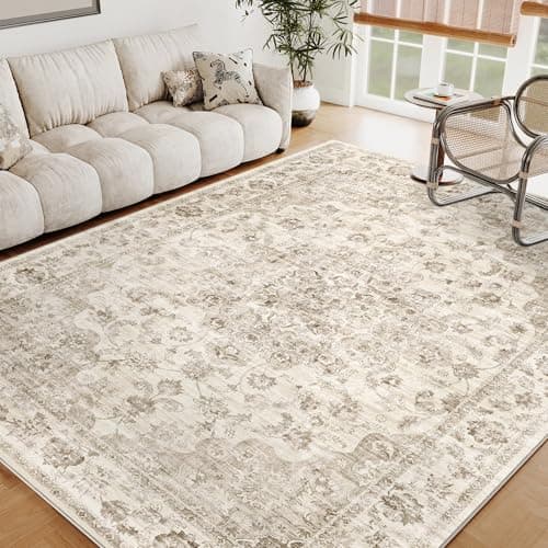Image of HUGEAR Vintage Rugs Living Room Beige Large Area Rug 160x230cm Non Slip Washable Hall Lounge Bedroom Kitchen Office Dining Room Indoor Carpet Low Pile Big Carpets