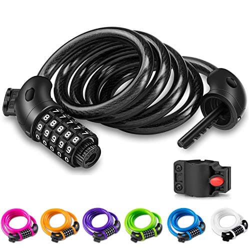 Image of Opaza Bike Lock with 5-Digit Code, 1.2 m/4 ft Bicycle Lock Lightweight & Security Combination Cable Lock for Bicycle,Mountain Bike,Scooter - Black