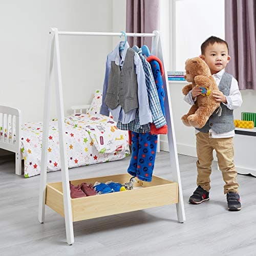 Image of Liberty House Toys White and Pine Wooden Kids Dressing Rail Unit, MDF, 98.5cm H x 64.5cm W x 42cm D