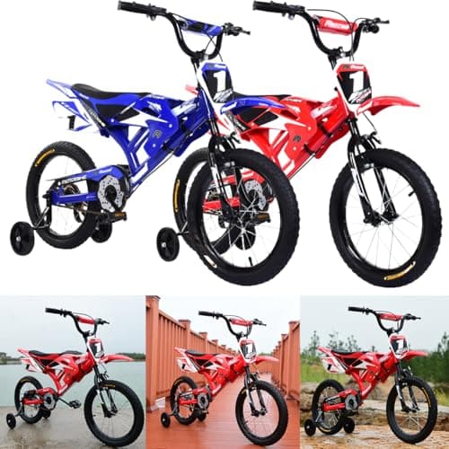 Image of LSLIFE Kids Bike 12 16 18 Inch Boys Motorcycle Bike Kids Motorbike for 2-9 Years Old Boys Girls Motor Shaped bike with Simulated Motorbike Sound Removable Stabilisers Wheels (18 In Red)