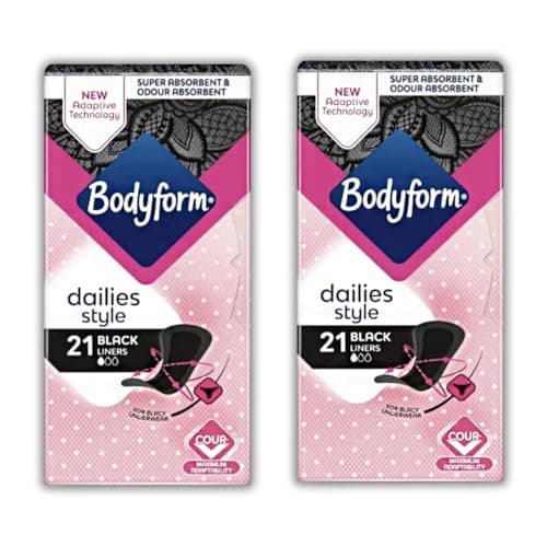 Image of LAGHMAN Laghman Bundle for Bodyform Dailies Pack of 2 x 21 black panty liners - Super absorbent, odor-absorbing, V-zone protection | Designed for black underwear | Pack of 2 x 21 (total of