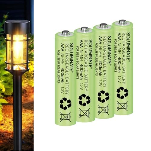 Image of Soluminate Solar Light Batteries AAA (400mAh) Rechargeable 1.2V Ni-MH for outdoor garden lights (4-Pack)