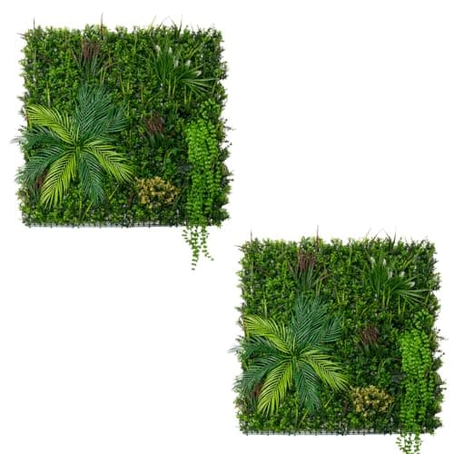 Image of 2Pcs Artificial Plant Wall Panel 100 x 100cm Alina Living Foliage Greenery Tiles Indoor Outdoor Weather & UV Resistant Grass Fence Hedge Privacy Backdrop Garden Home Décor Snap & Lock Fixings Included