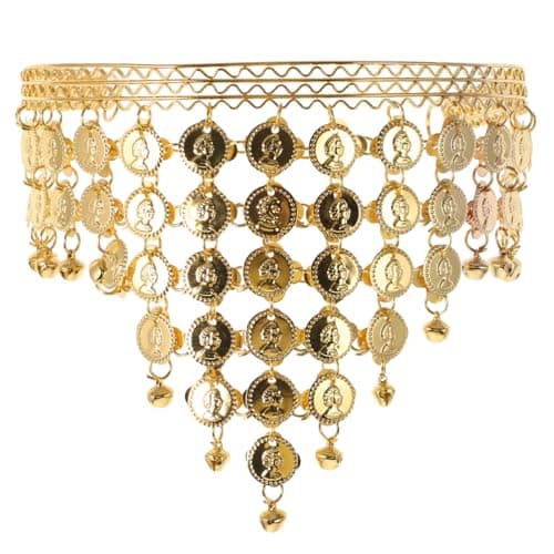 Image of Happyyami Gold Head Chain Sequin Tassel Headband Hair Chains Festival Costume Headpiece Hair for Halloween Party Belly Dancing