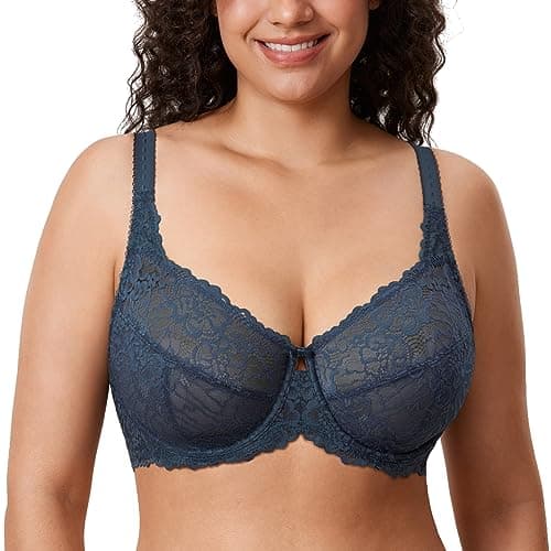 Image of Delimira Women's Plus Size Bra Full Coverage Minimiser Non Padded Lace Underwired Bras Sargasso 38DD