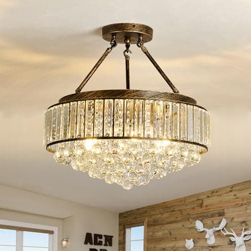 Image of EOPSPYI 6-Lights Modern Crystal Chandelier Bronze Metal Semi Flush Mount Ceiling Light Fitting Round Ceiling Light for Dining Room Living Room Bedroom Bathroom Kitchen