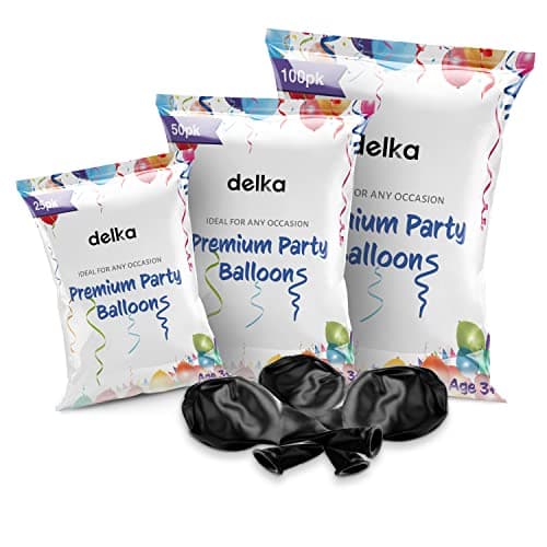Image of delka 12-Inch Latex Birthday Balloons - Pack of 50, Black | Suitable for Kids Party Decorations, Baby Shower, Wedding, Christmas, New Year Eve Decoration & Celebration| Helium Gas or Air Inflated