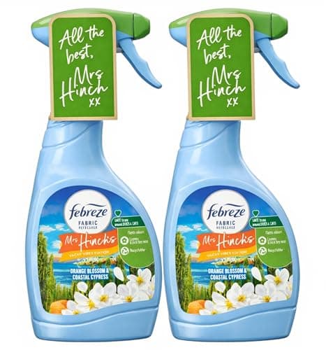 Image of 2 x 500ml Febreze Fabric Freshener Mrs Hinch's Vacay Vibes ORANGE BLOSSOM & Coastal Cypress 500ml, OdourClear Fabric Refresher Spray for Sofas & Carpets, Safe Around Cats & Dogs
