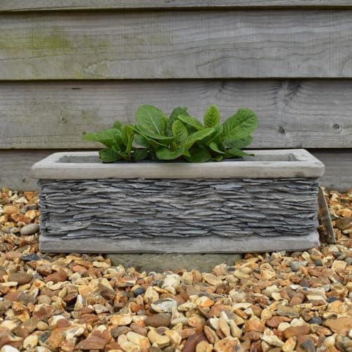Image of Bedwen Westcott Ann Slate Trough Planter. Small 41cm long. Outdoor garden pot. 100% frost proof.