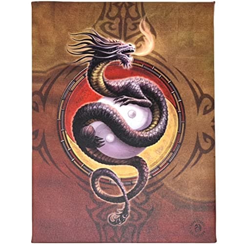 Image of Spirit of Equinox Anne Stokes Plaque Yin Yang Protector Dragon Magical Fantasy Art Wall Hanging Canvas 26cm x 19cm