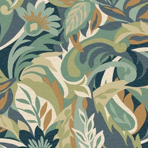 Image of Belgravia Decor Casa Leaf Wallpaper - Modern Wallpaper for Living Room, Bedroom, Fireplace - Decorative Luxury Floral Wall Paper with Leaves & Flower Pattern (Green)