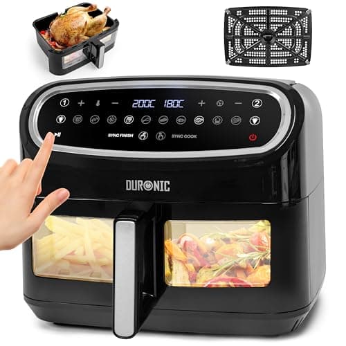 Image of Duronic XXL Digital Air Fryer AF14 BK 10L Family Size Air Fryers Double Drawer 10in1 Dual Zone Extra Large AirFryer with window for Family Cooking with Dishwasher Safe Non-Stick Basket Black