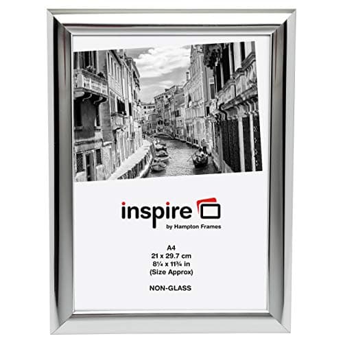 Image of Hampton Frames | Photo Frame | A4 (21x30cm), Silver, Rectangular, Acrylic Front | Freestanding or Wall Hanging, Portrait or Landscape Display | Modern Home or Office Décor