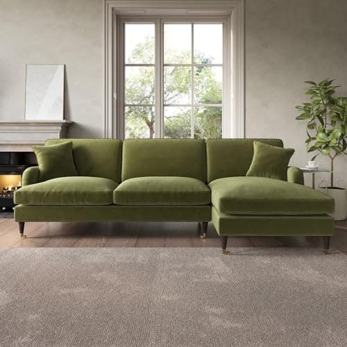 Image of Payton Olive Green Velvet Right Hand 4 Seater Chaise Corner Sofa