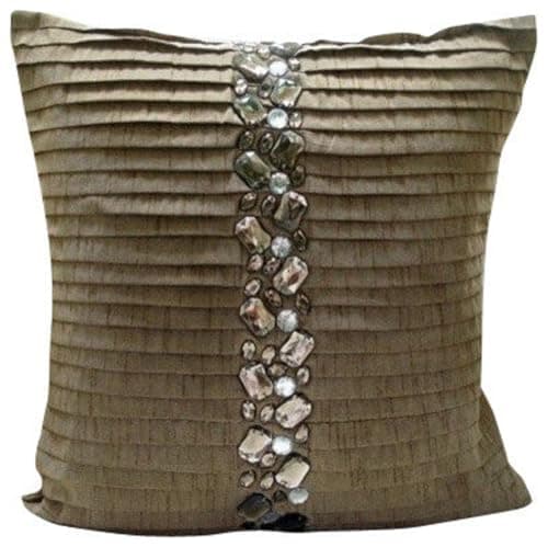 Image of The HomeCentric Champagne Brown Cushions Cover 30x30 cm (12x12 inch) Silk Pillowcase Crystals Pinktucks, Decorative Square Throw Pillow Cover for Couch with Invisible Zipper - Almost Real