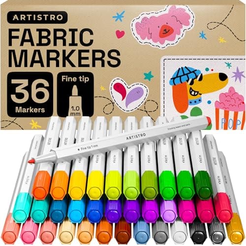 Image of ARTISTRO 12 Fabric Markers - Fabric Markers Permanent for Clothes - No Bleed Fabric Pens for T-Shirts, Bags, Textile, Canvas (Fine Tip, 36)
