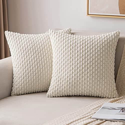 Image of MIULEE Corduroy Cushion Covers Decorative Soft Throw Pillow Cover Square Pillowcase for Sofa Livingroom Chair Bedroom with Invisible Zipper 18x18 Inch 45x45 cm Pack of 2 Beige