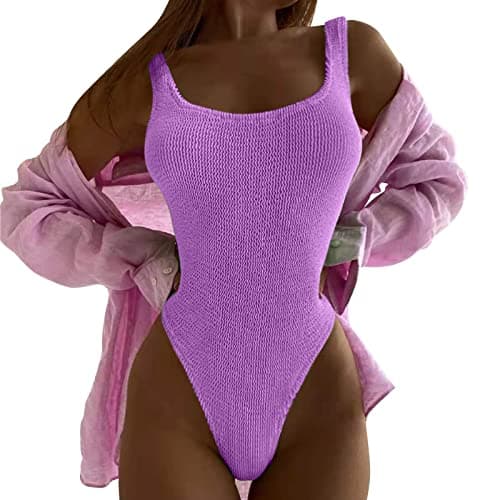 Image of Generisch Women One Piece Swimsuit Tummy High Waisted Swimsuit Monokini Swimwear 1 Piece Swimsuit, purple, L
