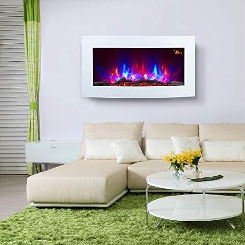 Image of 2026 TRUFLAME WHITE 89.2CM WIDE CURVED GLASS 7 COLOUR CHANGING LED WALL MOUNTED LOG EFFECT ELECTRIC FIRE