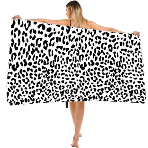 Image of Aisszhao Large Microfibre Beach Towel for Adult,160x90cm Leopard Print Sand Free Beach Towel,Lightweight Quick Dry Travel Swimming Towel with Bag,Compact and Thin Sports Towel Yoga Gym for Women Men