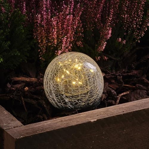 Image of Lights4fun Globe Crackle Glass Solar Stake Light with Warm White LED, Outdoor Garden Pathway Light for Patios & Flower Beds