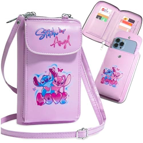 Image of Disney Stitch Shoulder Bag for Phone Crossbody Mobile Phone Bag Wallet Girls Teenagers with Card Slots Stitch Gifts for Girls (Pink)
