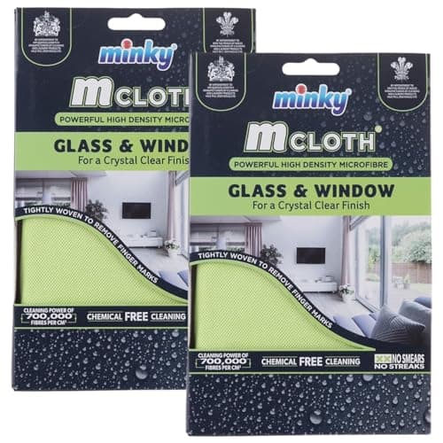 Image of Minky M Cloth Glass & Window High Density Microfibre Cleaning Cloth Crystal Clear Streak-Free Finish, Removes Finger Marks, Smears & Streaks, Chemical-Free Eco Friendly Cleaning Pack of 2