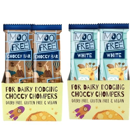 Image of Moo Free Vegan Chocolate Gift Box Dairy Free & Gluten Free - Kids Sweets Treat Box Snacks – Chocolate Gift for Birthday, Halloween, Easter, Christmas (20 Pack, White & Milk 20g)