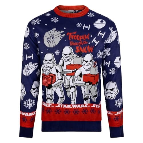 Image of Star Wars Trooping Through The Snow Christmas Jumper for Men, S, Blue