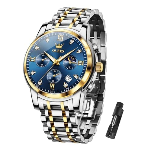 Image of OLEVS Men's Watches Chronograph Wristwatch Gold Silver Stainless Steel Classic Analog Quartz Watch Waterproof Multi Functional Dial with Date Diamond Luminous Watches for Men