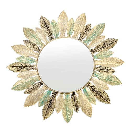 Image of SUNNYNEST Rustic Sunburst Wall Mirror 40 cm, Boho Farmhouse Wooden Wall Mirror Decor with Solid Wood Frame, Round Decorative Mirror for Bedroom Living Room Entryway Hallway Fireplace Wall Decor