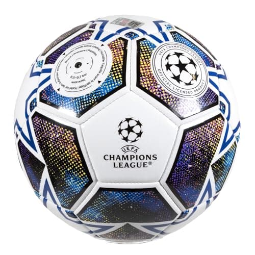 Image of Hy-Pro UEFA Champions League Football, Size 5, Officially Licensed, Training, Match, Merchandise, Collectible For Kids and Adults, Great Football Gift Idea, White/Blue/Green