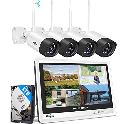 Image of 【5MP+3TB Hard Drive】Hiseeu Wireless Security Camera System with 12"Monitor Wireless CCTV System 10CH NVR,4x5Megapixel Outdoor WiFi IP Camera with 2-Way Audio Night Vision Remote View Instant Alert