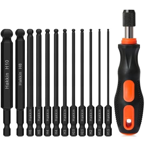 Image of Hakkin Ball End Allen Key Bit Set Allen Wrench Hex Key Bits S2 Steel 100mm Magnetic Hex Bit Set with Bit Driver for Furniture Assembly H1.5-H10