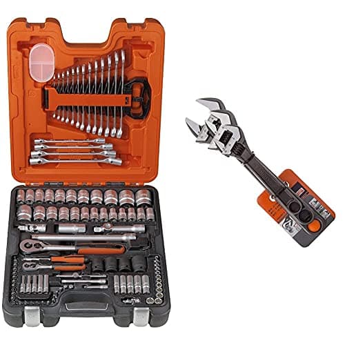 Image of Bahco S106 Socket & Spanner Set, Metric 1/4" & 1/2" Drive, 106 Pieces & BHADJUST 3 ADJ3 Set of 3 Adjustable Wrenches (8070/8071 / 8072), Grey, 16 Degree Head Angle