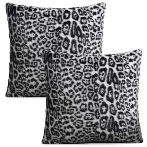 Image of VorErgyllic Leopard Printed Pillow Covers with Leopard Design 2PCS Soft Plush Faux Fur Sexy Cushion Covers for Valentine's Day Bed Sofa Home (Black white)