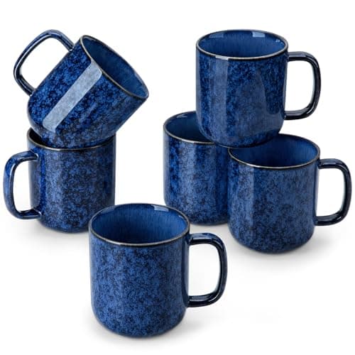 Image of vancasso Starry Coffee Mugs Set of 6, 16oz/480ml Stoneware Coffee Mug with Handle, Tea Cups for Cocoa Milk, Microwave & Dishwasher Safe, Blue