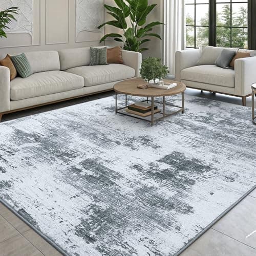 Image of smiry Modern Abstract Area Rugs Living Room 240x340cm, Machine Washable Non-Slip Short Pile Rug, Durable Faux Wool Carpet for Bedroom, Dining Room, Home Office, Grey