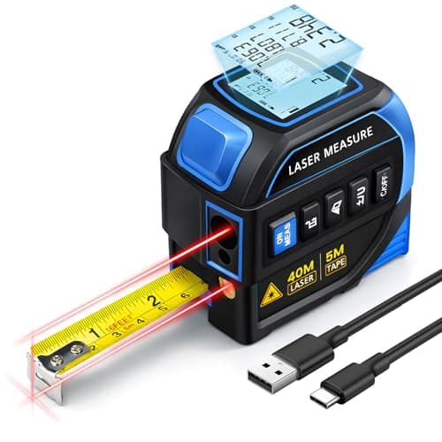 Image of 4-in-1 Laser Tape Measure with Laser Level Crosshairs, 16FT/5m AutoLock Measuring Tape, Digital Laser Measure130FT/40m, Measurement Tool with Backlit LCD Display, for DIY, Construction Projects